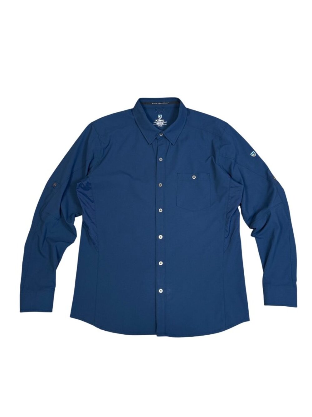 Kuhl Bandit Technical Button Down Shirt Mens Medium Navy UPF 50 Stretch Roll Tab